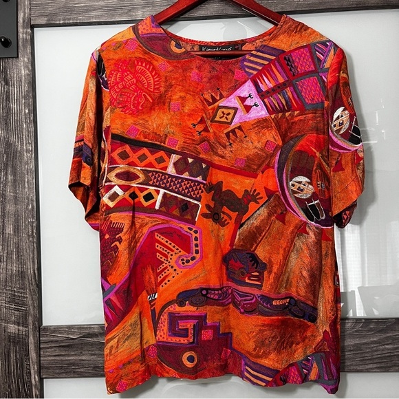 Karen Kane Tops - Vintage Karen Kane Multicolor Abstract Top Wearable Art Orange & Brown Statement